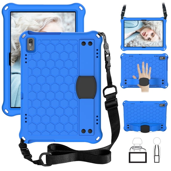 Kids Case for Lenovo Tab M10 TB-X605F, EVA Cover with Soft Portable Wristband Shockproof Heavy Duty Protection Durable Encasing,with Shoulder Strap for Lenovo Tab M10 TB-X505X/F - Blue