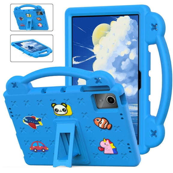 Kids Case for Lenovo Tab M11 11.0" 2024 TB330FU/TB330XU Tablet Case with Handle & Stand, EVA Foam DIY Cartoon Cute Pattern with Pencil Holder Shockproof Protective Cover, Skyblue
