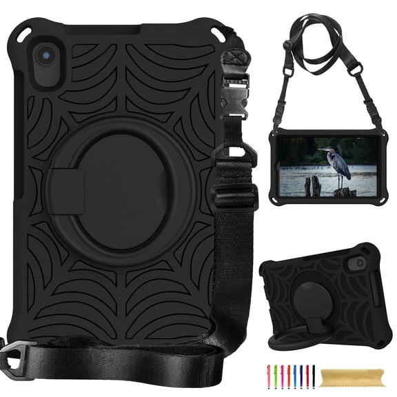 Kids Case for Lenovo Tab M8 4th Gen 8.0" 2023 TB-8505F/8505X with Pencil Holder/Multi-Function Kickstand-Handle/Shoulder Strap, Protection Duty Shockproof Silicone Cover - Black