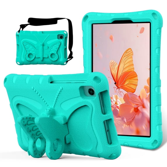 Kids Case for Lenovo Tab M9 TB-310FU 2023 9 Inch, Cute Butterfly Design Soft EVA Rubber Kicksand Shoulder Strap Lightweight Kids Friendly Case for Girls Boys Children, Mint