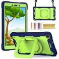 thumbnail image 1 of Kids Case for Samsung Galaxy Tab A 8.0 inch 2019 Tablet SM-T290/T295, Dteck 360 Degree Swivel Handle Grip Stand Heavy Duty Rugged Shockproof Case with Carrying Shoulder Strap, Navy/Green, 1 of 9