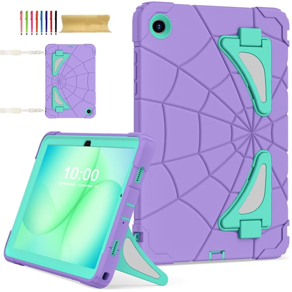 Kids Case for Samsung Galaxy Tab A11 11.0" 2025 SM-X133 / SM-X135, Lightweight Shockproof Stand Anti-Slip Rugged Silicone PC Heavy Duty Protection Case Cover for Boys Girls, Lightpurple+Mint