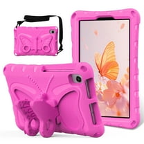 Kids Case for Samsung Galaxy Tab A7 10.4" SM-T500 T505 T507 2020, Cute Butterfly Design Soft EVA Rubber Kicksand Shoulder Strap Lightweight Kids Friendly Case for Girls Boys Children, Rose