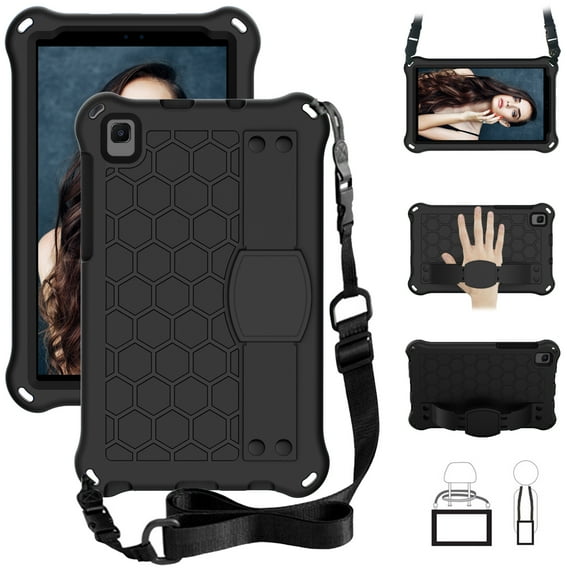 Kids Case for Samsung Galaxy Tab A7 Lite 2021 8.7 inch T220 / T225, EVA Cover with Soft Portable Wristband Shockproof Heavy Duty Protection Durable Encasing,with Shoulder Strap, Black