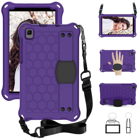 Kids Case for Samsung Galaxy Tab A7 Lite 2021 8.7 inch T220 / T225, EVA Cover with Soft Portable Wristband Shockproof Heavy Duty Protection Durable Encasing,with Shoulder Strap,Purple