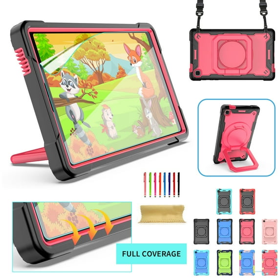 Kids Case for Samsung Galaxy Tab A7 Lite 8.7 inch 2021 Tablet with PET Screen Protector, Dteck 360 Degree Swivel Handle Grip Stand Heavy Rugged Shockproof Case for Samsung SM-T220/T225,Black/Rose
