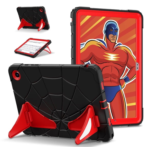 Kids Case for Samsung Galaxy Tab A9+ 11.0" 2023 SM-X210 / SM-X215 / SM-X216 with Pencil Holder, Lightweight Shockproof Stand Anti-Slip Rugged Silicone PC Case Cover for Boys Girls, Black+Red