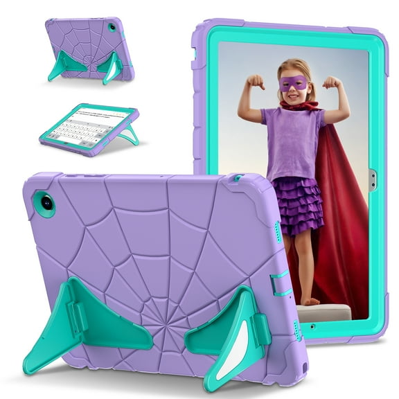 Kids Case for Samsung Galaxy Tab A9+ 11.0" 2023 SM-X210 / SM-X215 / SM-X216 with Pencil Holder, Lightweight Shockproof Stand Anti-Slip Rugged Silicone PC Case Cover for Boys Girls, Purple+Mint
