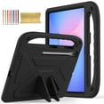 thumbnail image 1 of Kids Case for Samsung Galaxy Tab S10 FE Plus 13.1" 2025 SM-X620 / SM-X626 / SM-X626B, Heavy Duty Shockproof Silicone Kids Friendly Kickstand Cover with Handle Grip & Stylus Holder, Black, 1 of 6