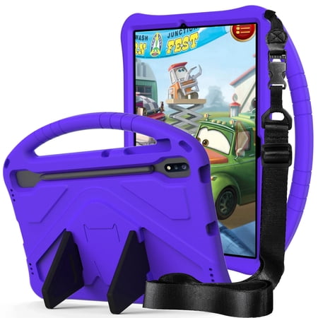 Kids Case for Samsung Galaxy Tab S9 FE Plus, Galaxy Tab S9 FE+/S9 Plus/S8 Plus/S7 Plus/S7 FE 12.4 Inch Case, Dteck EVA Handle Grip Stand Shockproof Case with Carrying Strap/S Pen Holder,Purple