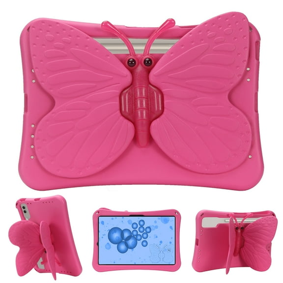 Kids Case for Samsung Galaxy Tab S9 FE+ Plus/S9 Plus/ S8 Plus/ S7 Plus/ S7 FE 12.4", Cute Butterfly Rotating Kickstand Shockproof Lightweight Cover Case for Galaxy Tab S9 FE+/S9+/S8+/S7+/S7 FE,Rose