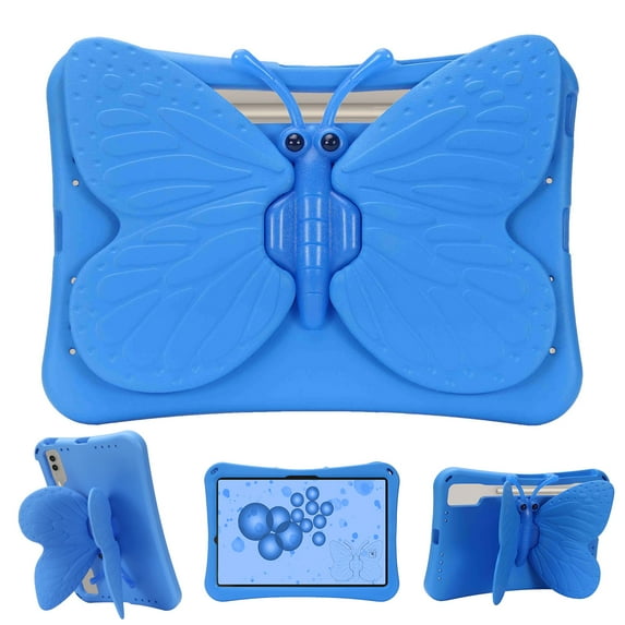Kids Case for Samsung Galaxy Tab S9 FE+ Plus/S9 Plus/ S8 Plus/ S7 Plus/ S7 FE 12.4", Cute Butterfly Rotating Kickstand Shockproof Lightweight Cover Case for Galaxy Tab S9 FE+/S9+/S8+/S7+/S7 FE,Blue