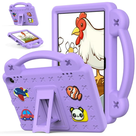 Kids Case for Walmart Onn 7 (7-Inch) 4th Gen 2024 Tablet Case with Handle & Stand, EVA Foam DIY Cartoon Cute Pattern with Pencil Holder Shockproof Protective Cover, Lightpurple