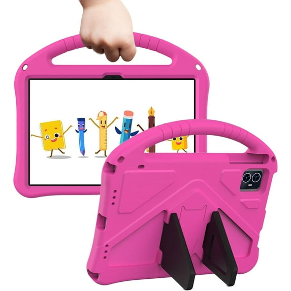 Kids Case for 2025 Tab 2 10.1", Children Friendly EVA Foam Protective Stand Handle Cover for T-Mobile REVVL Tab 2 10.1 Inch Tablet - Hot Pink