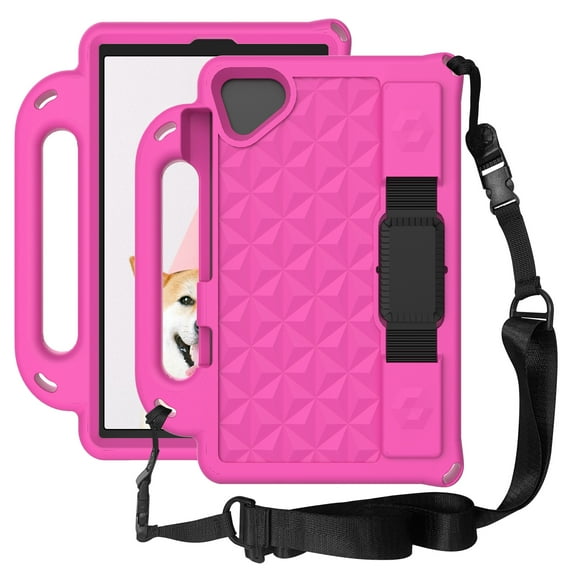 Kids Case for Lenovo Tab M10 10.1" TB-X605/TB-X505, Crossbody Strap Hybrid Rugged Shockproof Kickstand Protective Cover, Rose