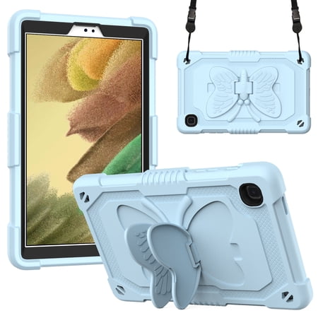 Kids Case for Samsung Galaxy Tab A7 Lite 8.7 2021 SM-T220/T225, Heavy Duty Hybrid Rugged Stand Protective Shockproof Cover with Shoulder Strap, Blue
