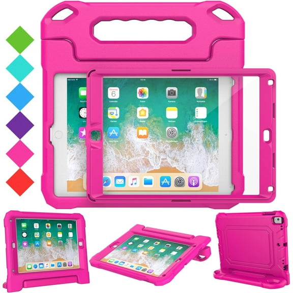 VICVOL Kids Case for iPad 5th/6th Generation (9.7 inch, 2017/2018), iPad Air 1 & Air 2 & Pro 9.7 Case with Screen Protector, Durable Shockproof Protective Cover with Handle Stand, Pink