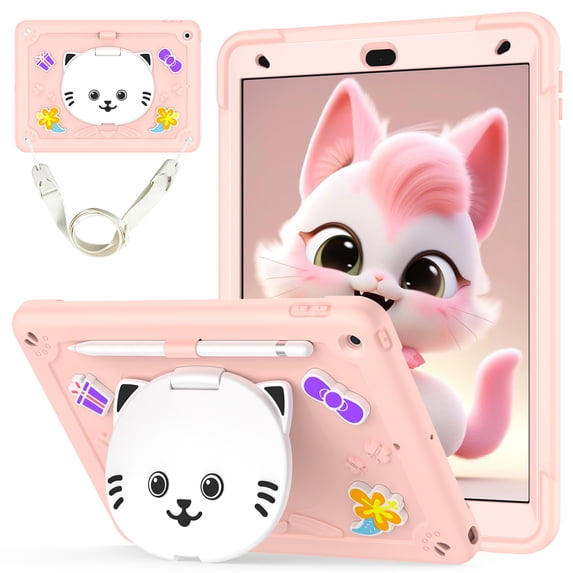 Kids Case for iPad 7th/8th/9th Generation 10.2 inch Shockproof Cover, 2 Layer Protection, with Built-in Stand & Shoulder Strap