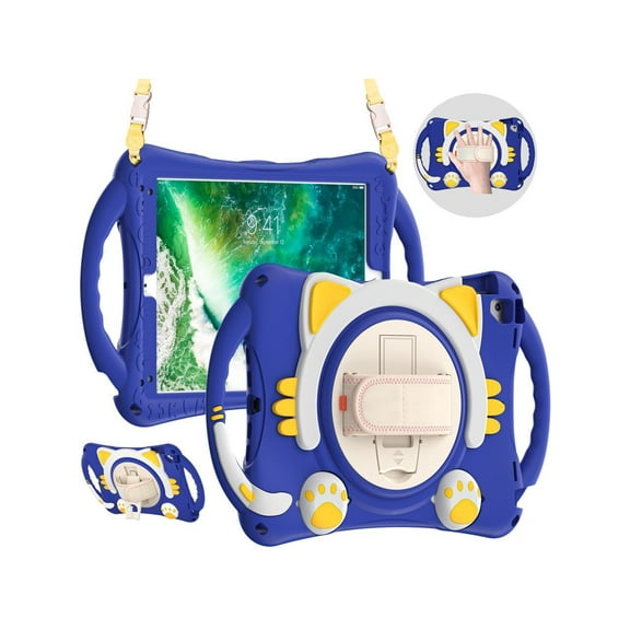 Kids Case for iPad 9.7 2018 / 2017 / Air 1 / Air 2 / Pro 9.7 , Silicone Shockproof Protective Cover with Pencil Holder, Handle Grip, Hand Strap, Kickstand, Shoulder Strap