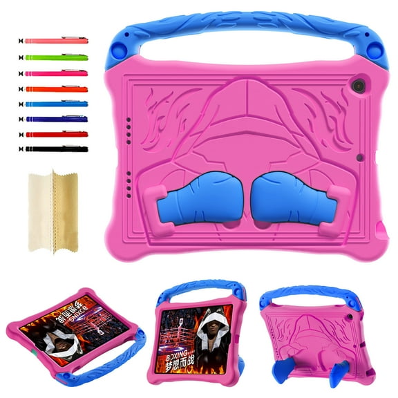 Kids Case for iPad 9th/8th/7th Generation (10.2 Inch, 2021/2020/2019), for iPad Pro 10.5" 2017/Air 3rd Gen 2019 Silicone Protective Rugged Case with Shoulder Strap & Handle Grip & Kickstand, Rose