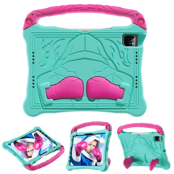Kids Case For iPad 9th/8th/7th Generation – Soft TPU Military Grade Shockproof Boxing Design Kickstand Cover with Portable Handle & Shoulder Strap - Mint