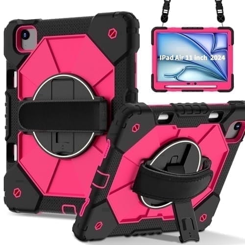 Case for iPad Air M2 11 inch  2024 / iPad Air 6th Gen 11"(A2902/A2903/A2904), Shockproof Protective Tablet Cover, Black Rose Red