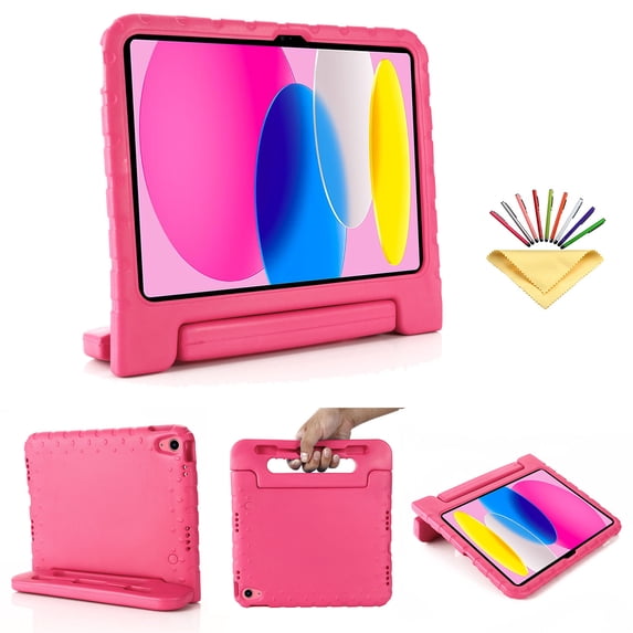 Kids Case for iPad Air 13 2024/Pro 13 2024 with Pencil Holder/Foldable Convertible Handle/Kickstand Slim Lightweight Kid-Proof Soft EVA Foam Shockproof Rugged Stand Cover, Rose