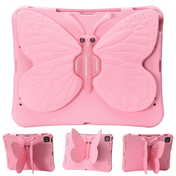 Allytechgroup Kids Case for iPad Air 13 Inch M2 2024/iPad Pro 13 Inch M4/ iPad Pro 12.9 (2018/2020/2021/2022), Cute Butterfly Rotating Stand Lightweight Kids Friendly Shockproof Case, Pink