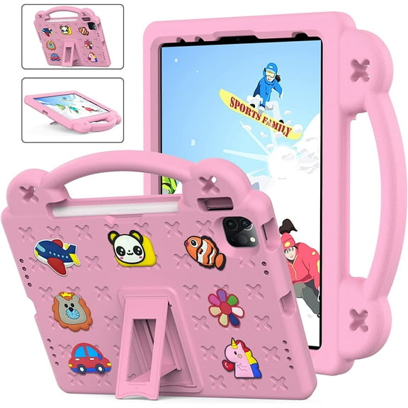Kids Case for iPad Air 5th/4th Generation 2022/2020 10.9" / iPad Pro 11 inch 2022/2021/2020/2018, Kids Friendly Light Weight Non-Toxic EVA Shockproof Case with Kickstand & Pencil Holder