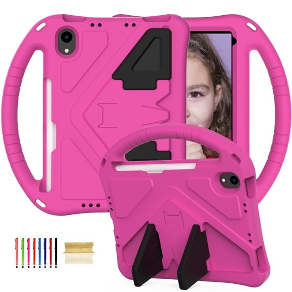 Kids Case for iPad Mini 5/Mini 4/Mini 3/Mini 2/Mini 1 Cover 7.9",Built-in Kickstand, Rugged Durable Shockproof Lightweight Handle Protective Silicone+Hard PC Protection Case, Rose