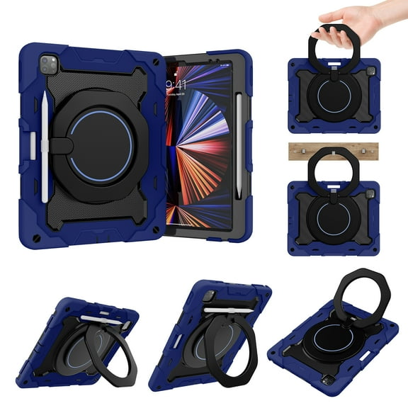 Kids Case for iPad Pro 11" 2022/2021/2020/2018 with Portable Handle Stand, Heavy Duty Cover with Pencil Holder Shockproof Protective Case for iPad Air 5th/4th Gen 10.9" 2022/2020, Darkblue