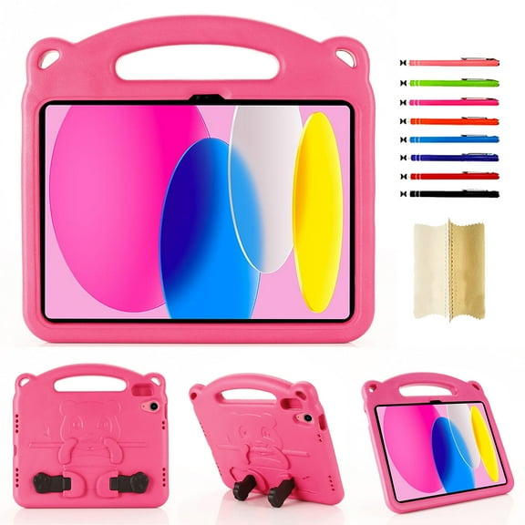 Kids Case for ipad 10th Generation 2022, ipad 10.9 inch Slim Heavy Duty Handle Shockproof Rugged Protective Cover with Built-in Stand for iPad 10th Gen 10.9" for Boys Girls, Rose