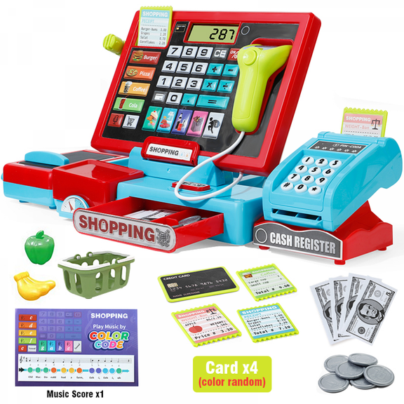 Kids Cash Register with Real Calculator & Scanner, Pretend Play Store with Music for Kids Ages 3-8 Educational Toy Birthday Gifts(Red)