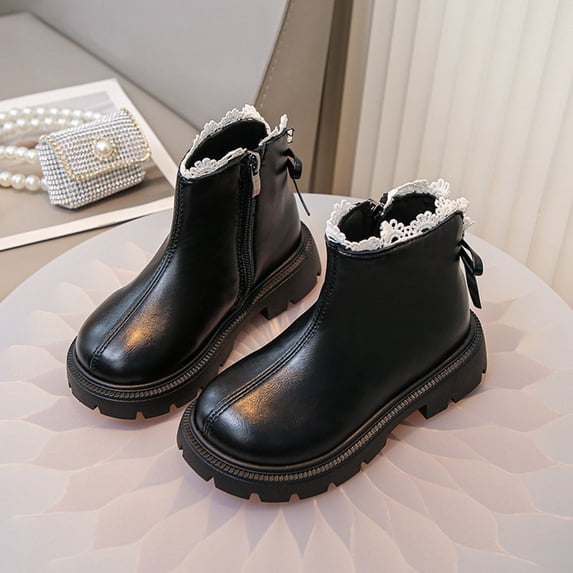 Kids Casual Boots Short Tube Lace Design Side Zipper Non-Slip Rubber Sole for Daily Use