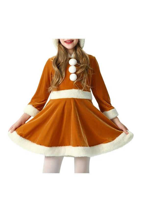 Kids Casual Dress Deer Costume Kids, Christmas Costumes for Girls, Christmas Reindeer Costumes for Kids Long Sleeve Hooded Dress Kids Party Dress Yellow 140