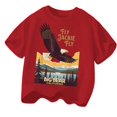 thumbnail image 1 of Kids Casual Graphic Short Sleeve T‑Shirt Eagle Mountain Landscape Print Crew Neck Tee Soft Breathable Everyday Top for Boys Girls Casual Daily Wear(Red,6-7 Years), 1 of 4