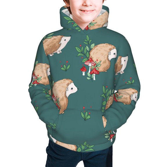 Kids Casual Hoodie for Children Hooded Sweatshirts, Baby Hedgehog Mushroom