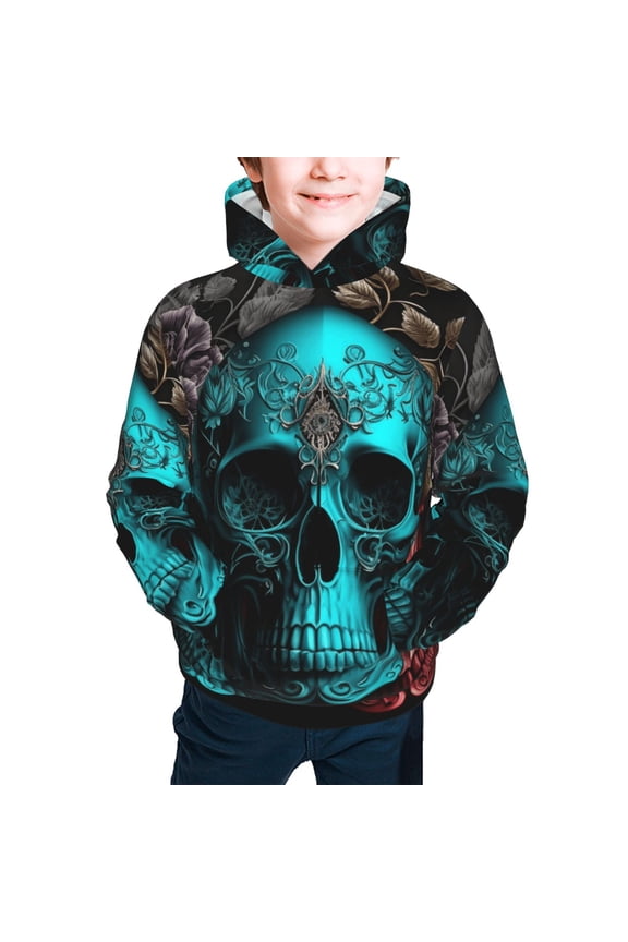 Kids Casual Hoodie for Children Hooded Sweatshirts, Cool Skulls Gothic Day Of The Dead