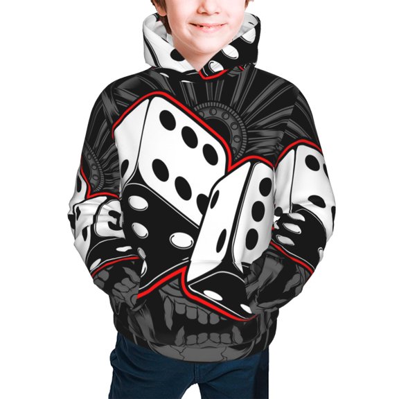 Kids Casual Hoodie for Children Hooded Sweatshirts, Dice Black White
