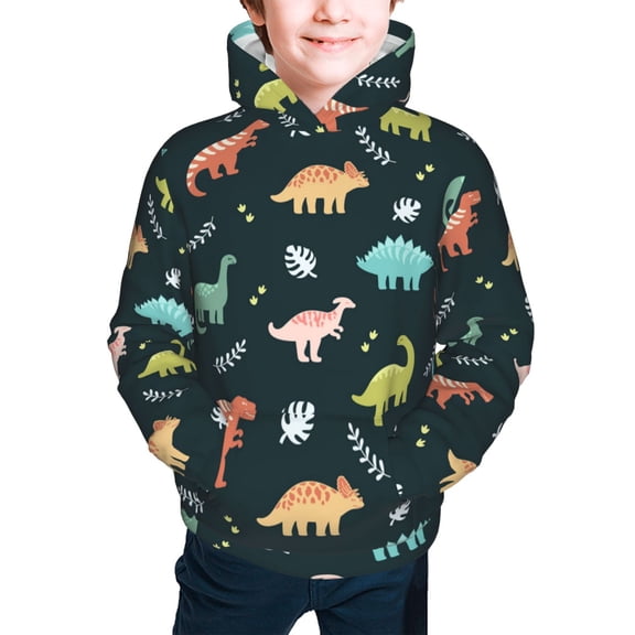 Kids Casual Hoodie for Children Hooded Sweatshirts, Dinosaurs And Leaves