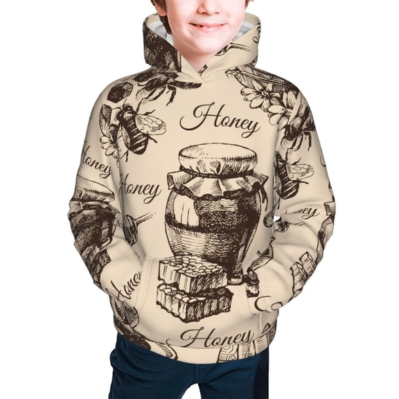 Kids Casual Hoodie for Children Hooded Sweatshirts, Honey Honeycomb Vintage