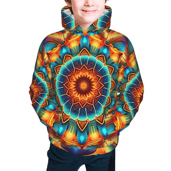 Kids Casual Hoodie for Children Hooded Sweatshirts, Kaleidoscope Psychedelic Trippy Vintage