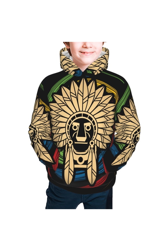 Kids Casual Hoodie for Children Hooded Sweatshirts, Native American Indian Chief Head Face