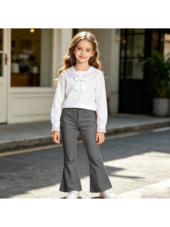 Kids Casual Pants Boys Girls Flare Leg Solid Color Bell Bottom Trousers