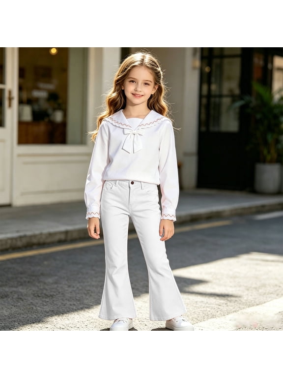 Kids Casual Pants Boys Girls Flare Leg Solid Color Bell Bottom Trousers