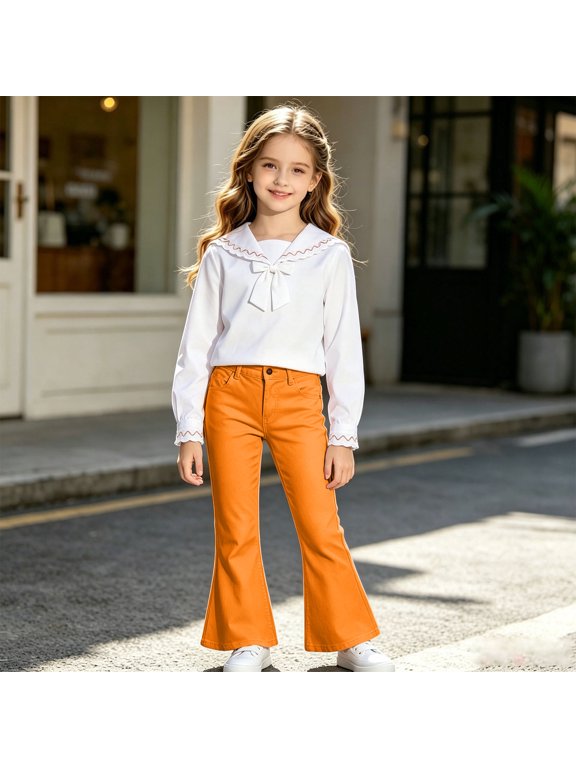 Kids Casual Pants Boys Girls Flare Leg Solid Color Bell Bottom Trousers
