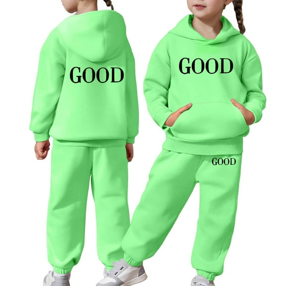 Kids Casual Tracksuit Set - Long Sleeve Printed Hoodie with Matching Pants, Warm and Soft Fall Winter Outfit for Girls 2-13