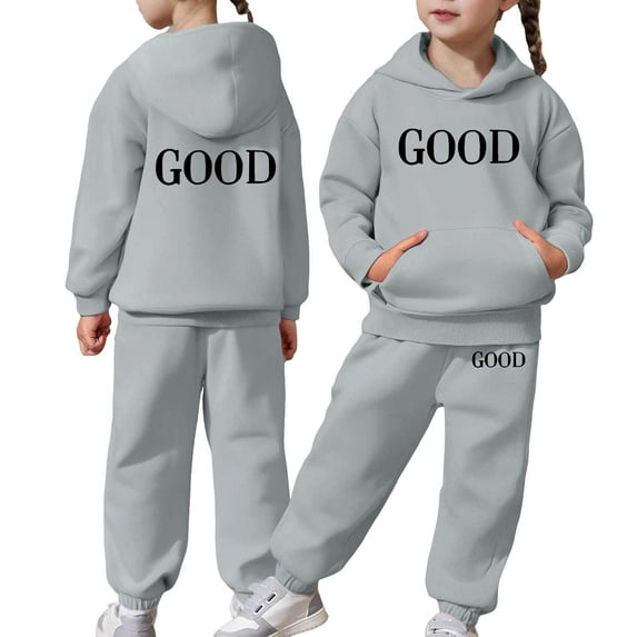 Kids Casual Tracksuit Set - Long Sleeve Printed Hoodie with Matching Pants, Warm and Soft Fall Winter Outfit for Girls 2-13