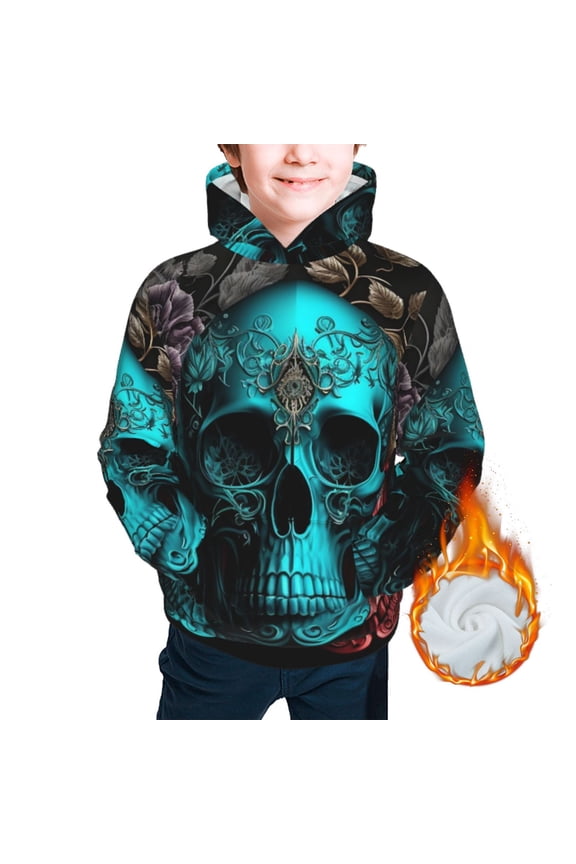 Kids Casual Warm Hoodie for Children Thickened Hooded Sweatshirts, Cool Skulls Gothic Day Of The Dead
