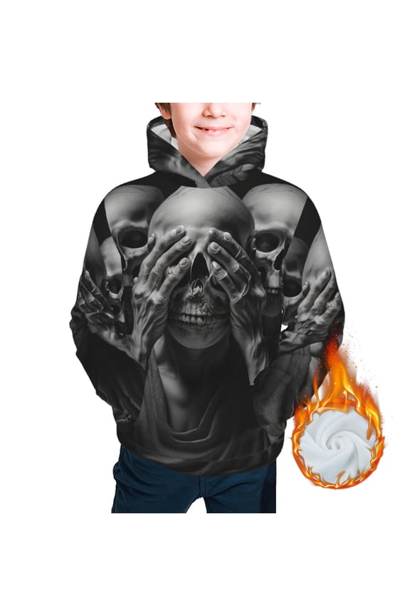 Kids Casual Warm Hoodie for Children Thickened Hooded Sweatshirts, Death Skulls Gothic Skull